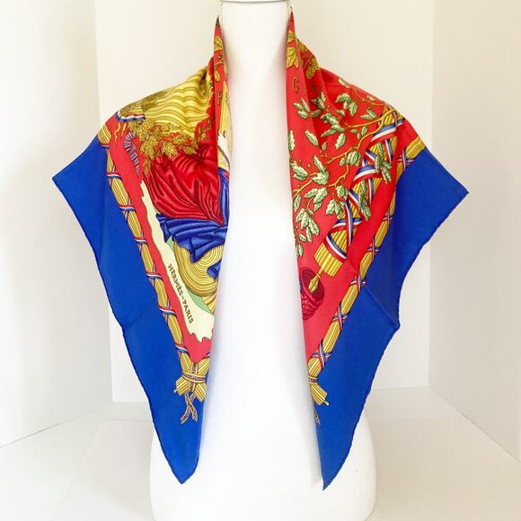 HERMES Paris 1789 Republique Francaise Blue Red Silk Scarf - Picture 8 of 14